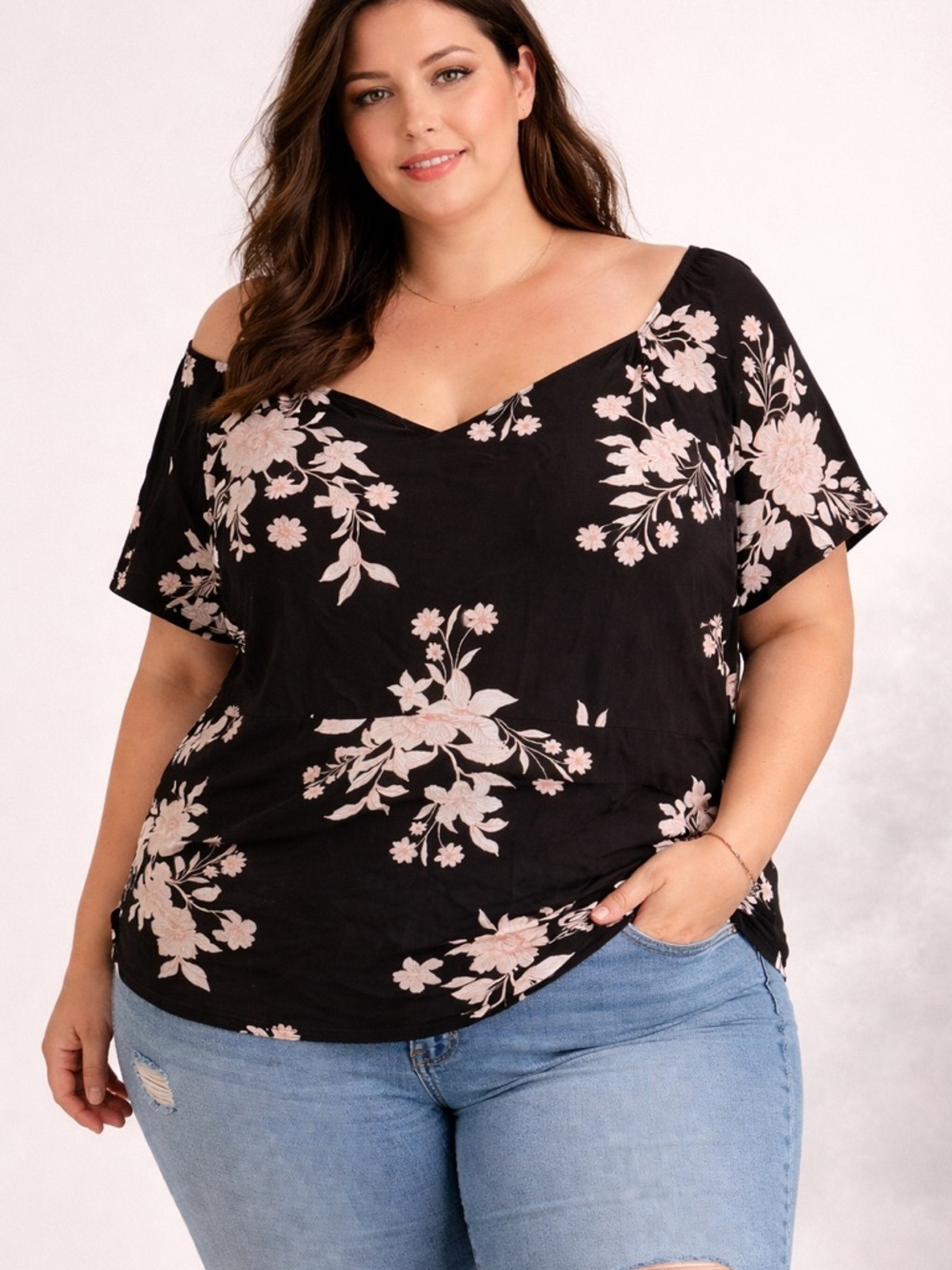 Torrid Size 4 Black Pink Floral Flutter Sleeve Blouse Boho Chic Top